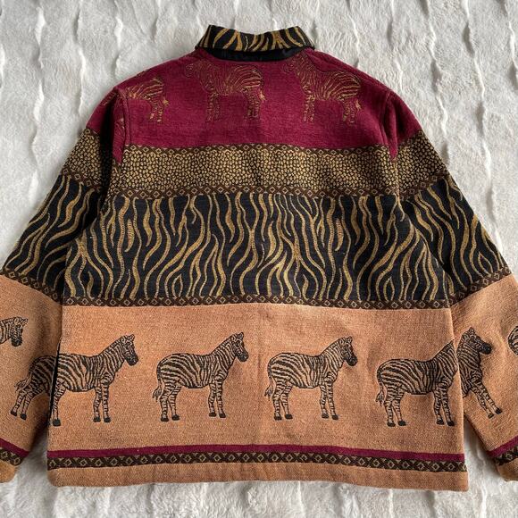 🔥Vintage 90s Sag Harbor Safari Zebra Cheetah Artsy Tapestry Button Jacket Sz 16 - Picture 4 of 12